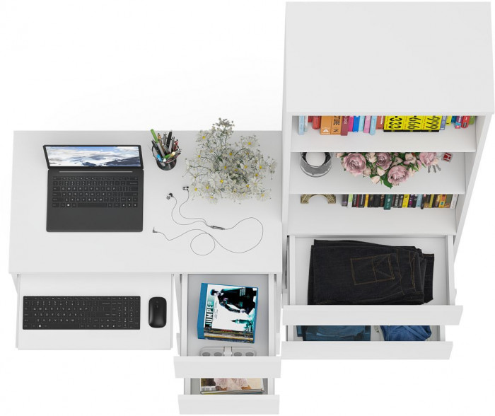 Мори компьютерный стол МС-6 правый + Стеллаж МСТ600.3, белый