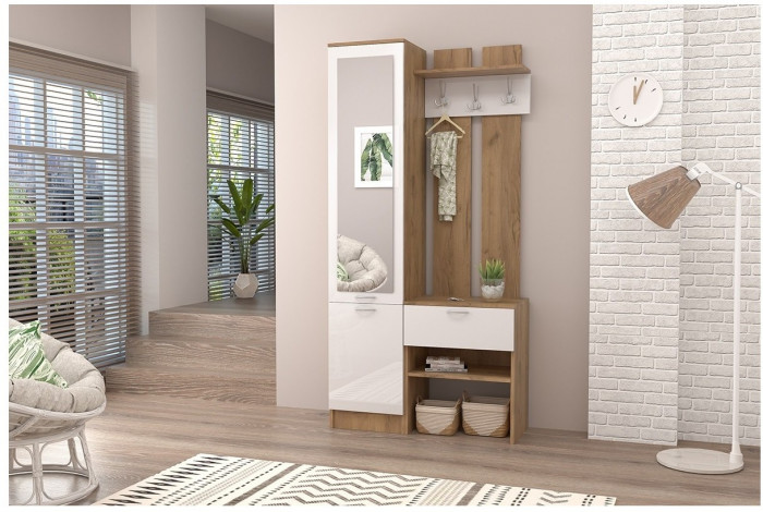 Прихожая Иннэс-3 (Белый глянец/Бетон Светлый)