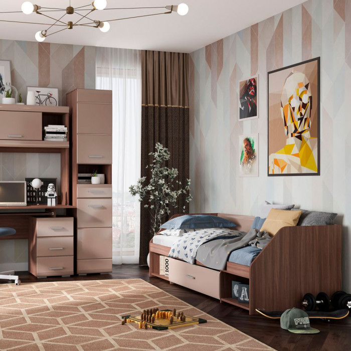 Симба кровать одноярусная (1942*660*840) ясень шимо темный/кофе с молоком