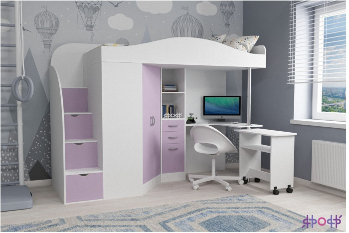 Кровать-чердак Юниор 4 (Ясень Анкор Темный/Белое дерево)