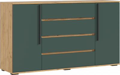 Норд Комод 2 двери 4 ящика (1600), Дуб крафт/Изумрудный