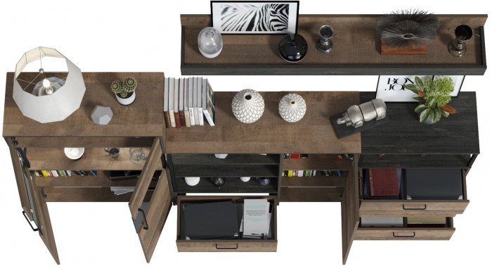 Трувор Гостиная 010, цвет дуб гранж песочный/интра, ШхГхВ 260,8х37х195 см., универсальная сборка