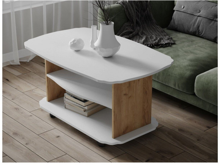 Журнальный стол Консул-2 белый/дуб крафт золотой