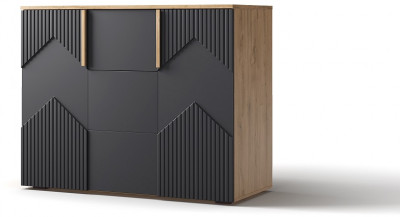 Комод 2 двери/3 ящика "Оливия" - Дуб наварра/Шагрень черная