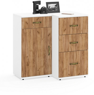 Лидер-8 Тумба МД 3.15 + Тумба МД 3.16, цвет белый шагрень/крафт золото, ШхГхВ 80х50х75 см., универсальная сборка