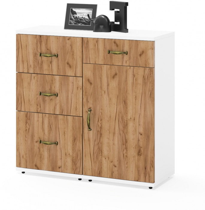 Лидер-8 Тумба МД 3.15 + Тумба МД 3.16, цвет белый шагрень/крафт золото, ШхГхВ 80х50х75 см., универсальная сборка