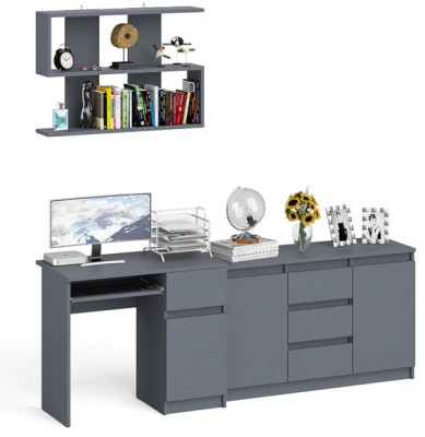 Мори Стол компьютерный МС-1 правый + Комод МК1200.3 + Полка 900, цвет графит, ШхГхВ 210,4х50х209,6 см., НЕ универсальная сборка