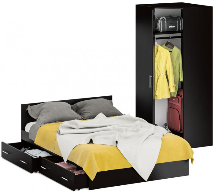 Кровать с ящиками 1400 + Шкаф 2-х створчатый Стандарт, венге