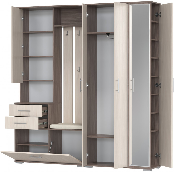 Прихожая Домино 5, цвет бодега тёмный/бодега светлый, ШхГхВ 188х36х202 см., универсальная сборка