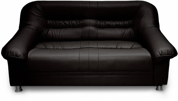 Диван кожаный черный, прямой 2-х местный, для дома, офиса, гостиной, кабинета Карелия