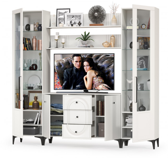 Валенсия Гостиная № 101, ЛДСП белый шагрень/МДФ белый шагрень