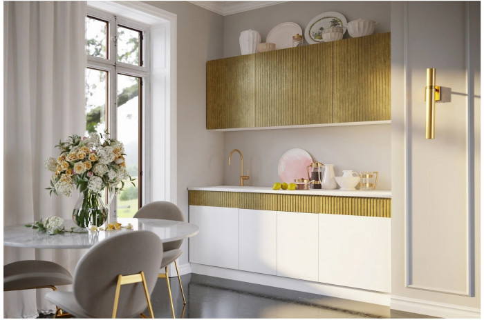 Кухня МДФ Оливия 2000 Белый снег софт / Графит софт/Антарес