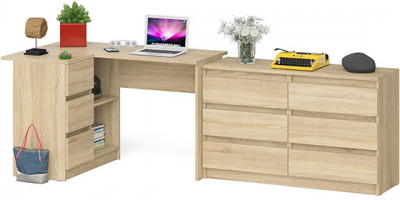 Мори компьютерный стол МС-16 левый + Комод МК1200.6, дуб сонома