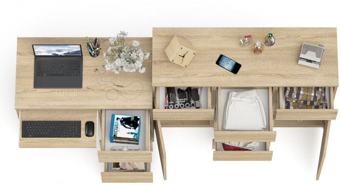 Мори компьютерный стол МС-6 правый + Комод МК1200.4, дуб сонома