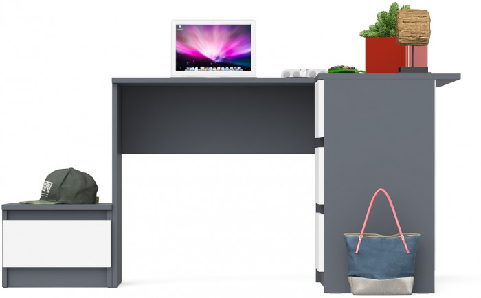 Мори Стол компьютерный МС-16 правый + Тумба ТМП400.1, цвет графит/белый, ШхГхВ 164,8х84,9х76,6 см., выдвижные ящики справа, НЕ универсальная сборка