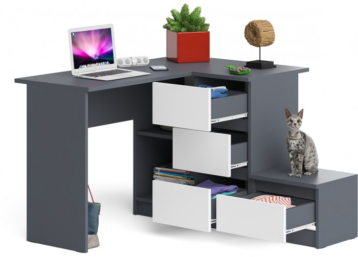 Мори Стол компьютерный МС-16 правый + Тумба ТМП400.1, цвет графит/белый, ШхГхВ 164,8х84,9х76,6 см., выдвижные ящики справа, НЕ универсальная сборка