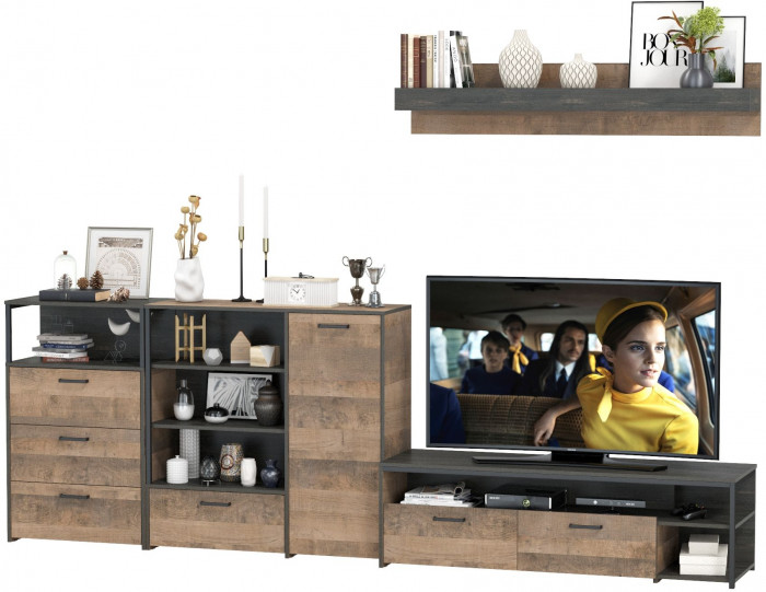 Трувор Гостиная 012, цвет дуб гранж песочный/интра, ШхГхВ 324,8х45,4х195 см., универсальная сборка