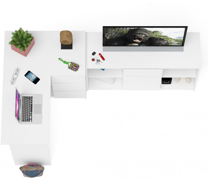 Мори Стол компьютерный МС-16 правый + Тумба МТВ1204.1, цвет белый, ШхГхВ 244,8х84,9х76,6 см., выдвижные ящики справа, НЕ универсальная сборка