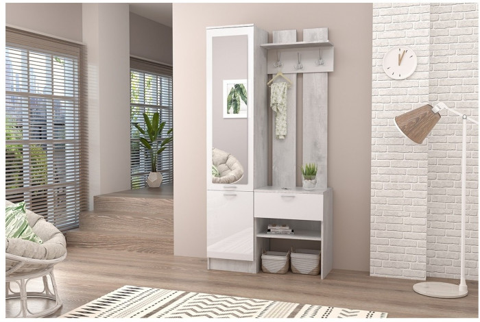 Прихожая Иннэс-3 (Камень Темный/Бетон Светлый)