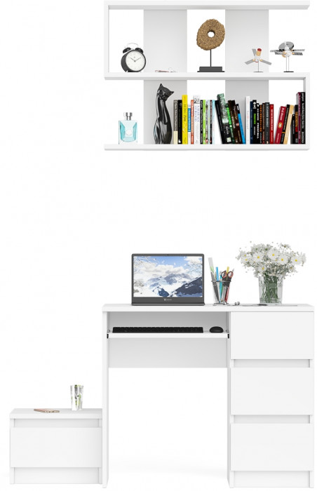 Мори Стол компьютерный МС-6 правый + Тумба ТМП400.1 + Полка 900, цвет белый, ШхГхВ 130,4х50х209,6 см., НЕ универсальная сборка