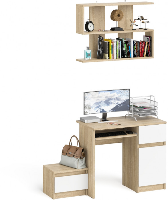 Мори компьютерный стол МС-1 правый + Тумба ТМП400.1 + Полка 900, дуб сонома/белый