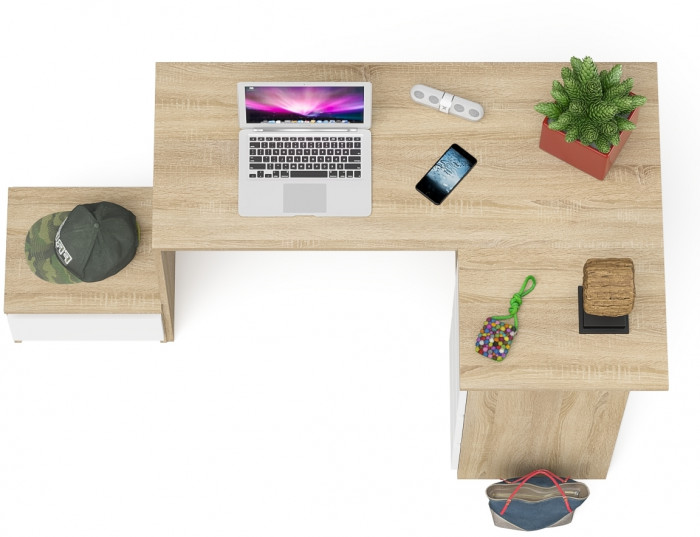 Мори компьютерный стол МС-16 правый + Тумба ТМП400.1, дуб сонома/белый