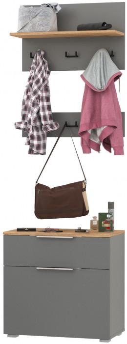 Октава 16.127 Тумба для обуви + 15.14.01 Вешалка + 15.14.02, серый графит/дуб крафт золотой/фасады МДФ серый графит