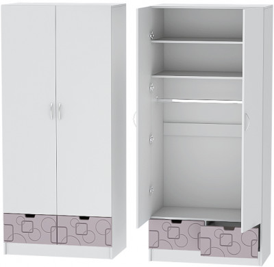 Детский Шкаф 2-х створчатый Бриз МДФ, Белый/Ирис (Квадрат)