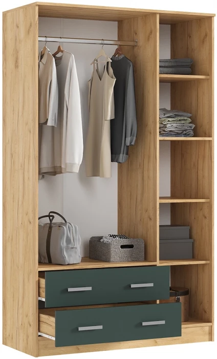 Шкаф 3-х створчатый, Дуб крафт/Изумрудный