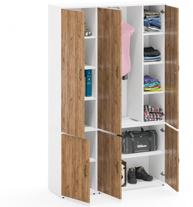 Лидер-8 Модуль Пенал МД 22Б + Шкаф МД 20Б, белый шагрень/крафт золото