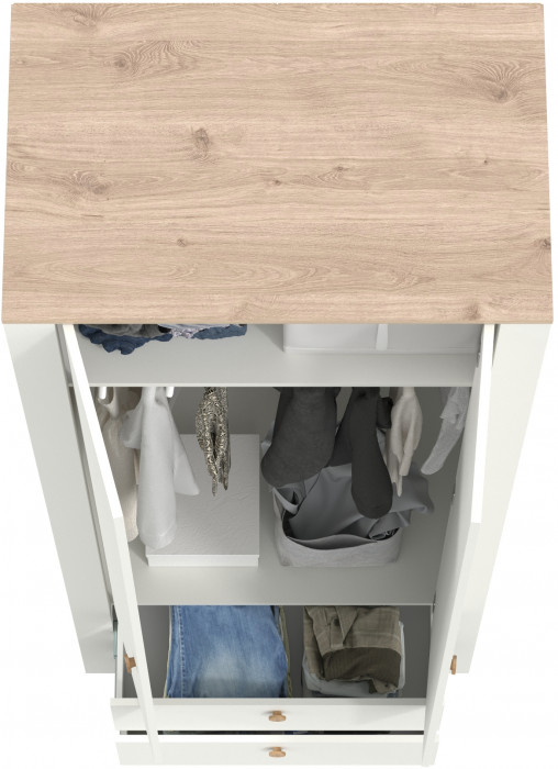Джастин 13.339 Шкаф для одежды с ящиками, цвет белый шагрень/дуб белый эксклюзив, ШхГхВ 86х54,8х225,8 см.