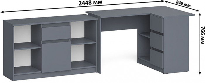 Мори Стол компьютерный МС-16 правый + Тумба МТВ1204.1, цвет графит, ШхГхВ 244,8х84,9х76,6 см., выдвижные ящики справа, НЕ универсальная сборка