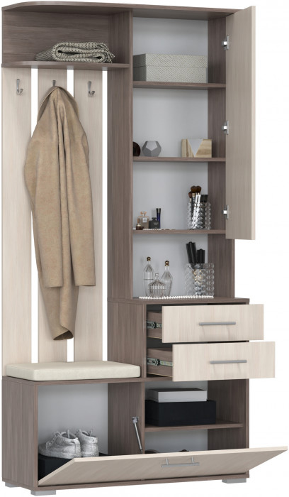 Прихожая 2-3431бод.тем/св Домино - Шкаф с вешалкой, цвет бодега тёмный/бодега светлый, ШхГхВ 100х36х202 см., универсальная сборка
