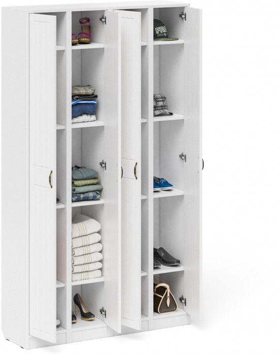 Прихожая П-6 Пенал 4 штуки, цвет белая шагрень/фасады МДФ белое дерево фрезеровка прованс, ШхГхВ 60х35х210 см., универсальная сборка