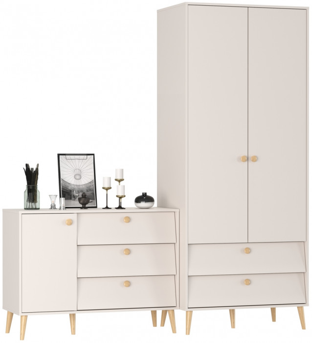 Афина Спальня Шкаф 2-х дверный + Комод с дверкой и тремя ящиками, кашемир серый