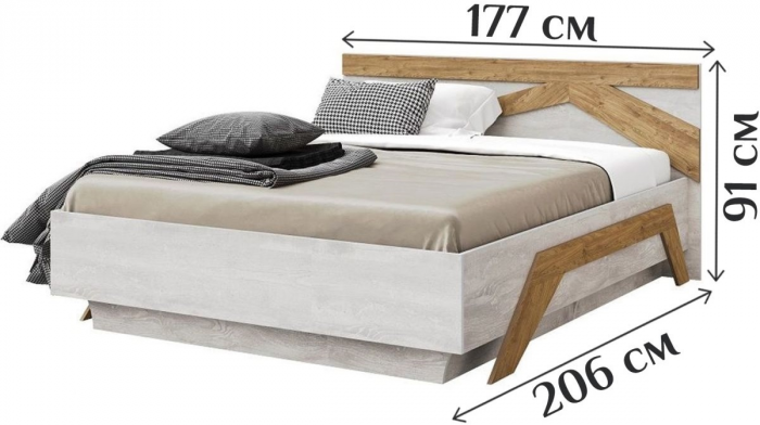 Кровать двуспальная 160х200 "Скандинавия" с щитовым основанием - Бетон пайн светлый/Дуб наварра