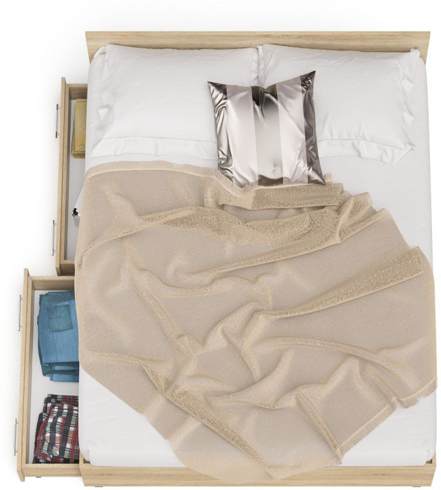 Мори Кровать с ящиками 1600, цвет дуб сонома, ШхГхВ 163,5х203,5х70 см., сп.м. 1600х2000 мм., без матраса, основание есть