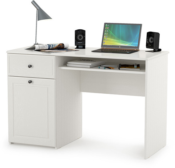 Роуз 12.148 письменный стол, ЛДСП белый(тиснение Поры дерева)/МДФ ясень ваниль