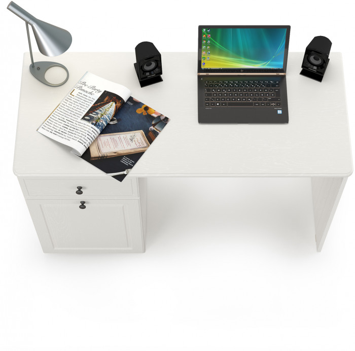 Роуз 12.148 письменный стол, ЛДСП белый(тиснение Поры дерева)/МДФ ясень ваниль