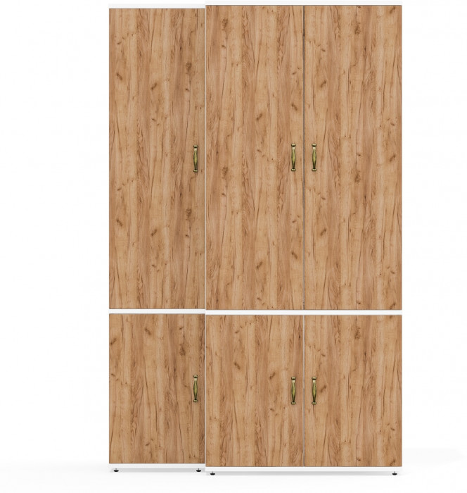 Лидер-8 Модуль Пенал МД 21Б + Шкаф МД 19Б, цвет белый шагрень/крафт золото, ШхГхВ 120х50х190 см., универсальная сборка