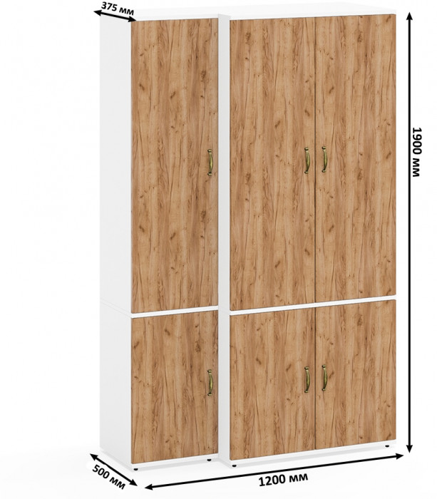 Лидер-8 Модуль Пенал МД 21Б + Шкаф МД 19Б, цвет белый шагрень/крафт золото, ШхГхВ 120х50х190 см., универсальная сборка