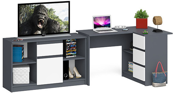 Мори Стол компьютерный МС-16 правый + Тумба МТВ1204.1, цвет графит/белый, ШхГхВ 244,8х84,9х76,6 см., выдвижные ящики справа, НЕ универсальная сборка