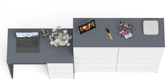 Мори Стол компьютерный МС-6 правый + Комод МК1200.10, цвет графит/белый, ШхГхВ 210,4х50х115 см., выдвижные ящики справа, НЕ универсальная сборка