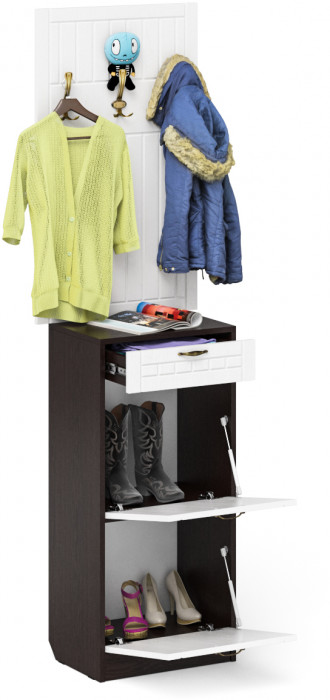 Прихожая П-6 Тумба для обуви 2 секции + Вешалка, венге/фасады МДФ белое дерево фрезеровка прованс