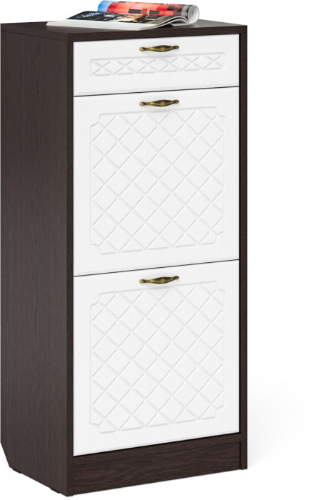 Прихожая П-6 Компоновка № 30, цвет венге/фасады МДФ белое дерево фрезеровка ромб, ШхГхВ 150х50х210 см., универсальная сборка