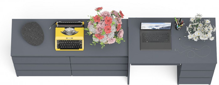 Мори компьютерный стол МС-6 правый + Комод МК1200.6, графит