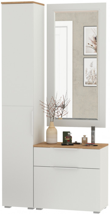 Октава Прихожая 42, белый шагрень/дуб крафт золотой/фасады МДФ белый шагрень