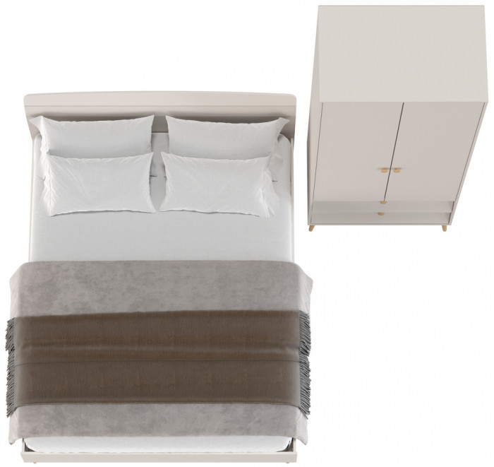 Афина Спальня Кровать 1600 + Шкаф 2-х дверный, цвет кашемир серый, ШхГхВ 164,6х210,2х95,6 + 90,3х56,3х220 см., сп.м. 1600х2000 мм., б/м, осн. есть