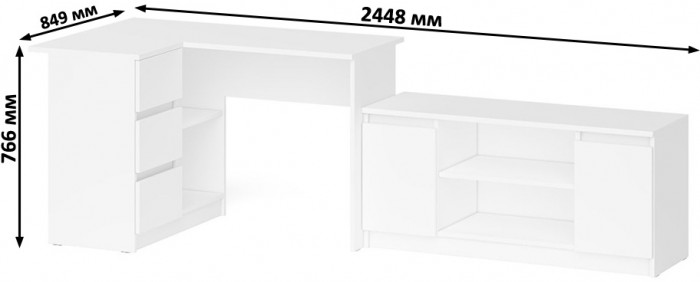 Мори Стол компьютерный МС-16 левый + Тумба МТВ1200.1, цвет белый, ШхГхВ 244,8х84,9х76,6 см., выдвижные ящики слева, НЕ универсальная сборка