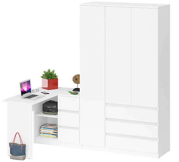 Мори Стол компьютерный МС-16 правый + Шкаф МШ1200.1, цвет белый, ШхГхВ 244,8х84,9х209,6 см., выдвижные ящики справа, НЕ универсальная сборка